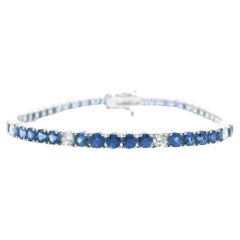 Bracelet tennis en or blanc 14 carats avec saphirs et diamants