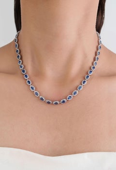 14K White Gold Tennis Necklace with 13.61ct Blue Sapphires & 5.2ct Diamonds