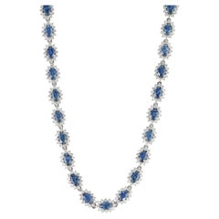14K White Gold Tennis Necklace with 13.61ct Blue Sapphires & 5.2ct Diamonds