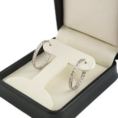 14k White Gold Textured Hoops