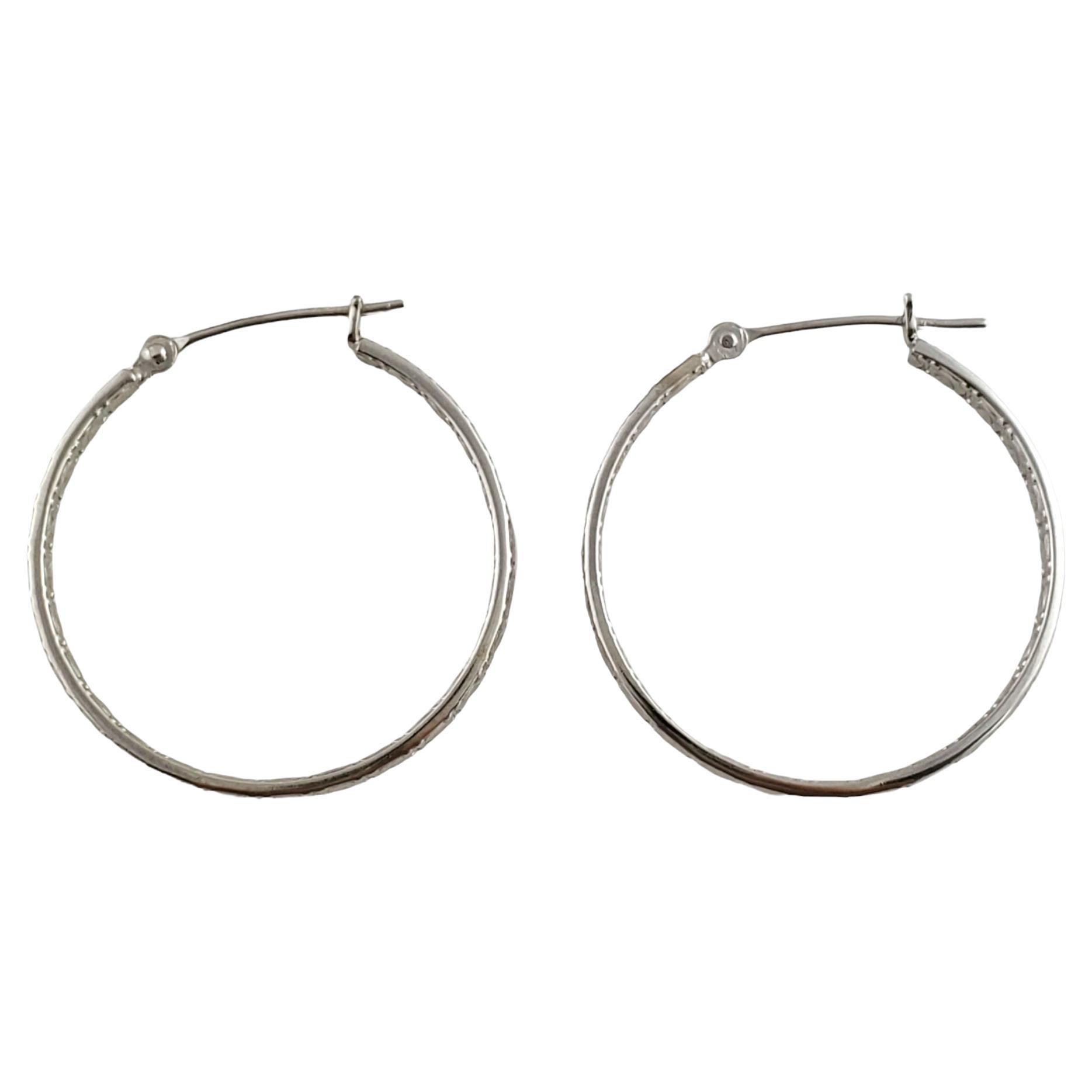 14k White Gold Textured Hoops