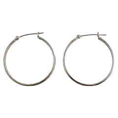 14k White Gold Textured Hoops