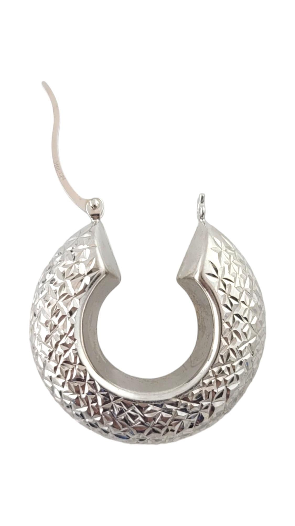 Women's 14K White Gold Textured Puffed Hoop Earrings #16363 For Sale