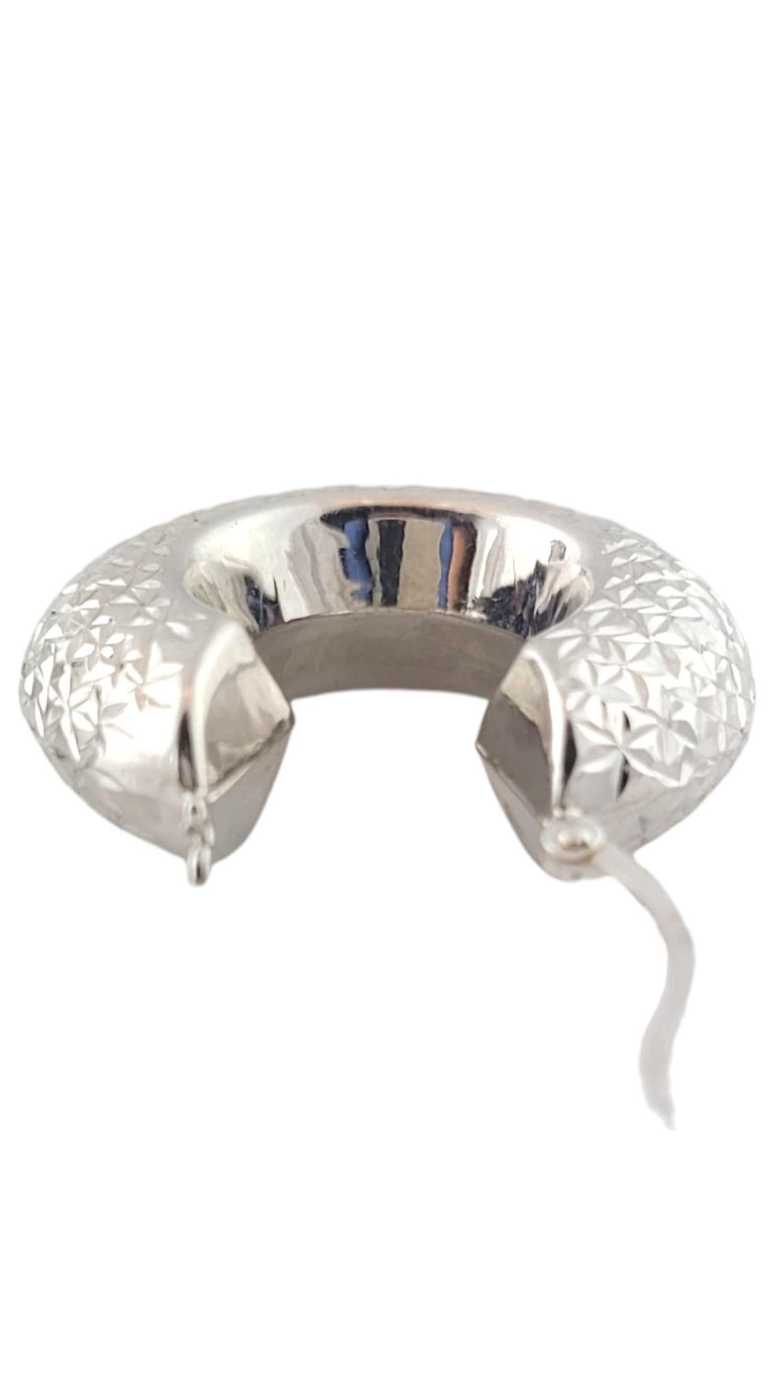14K White Gold Textured Puffed Hoop Earrings #16363 For Sale 1
