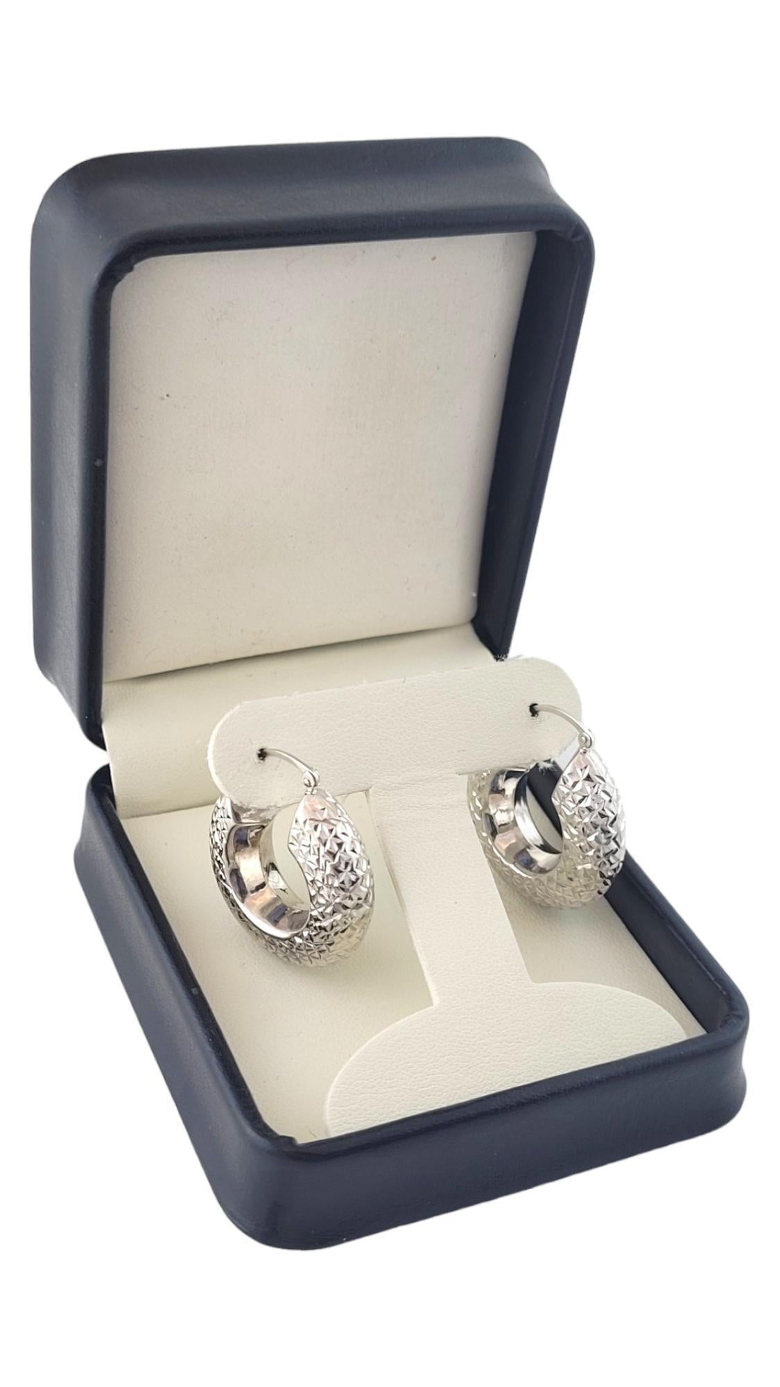 14K White Gold Textured Puffed Hoop Earrings #16363 For Sale 3