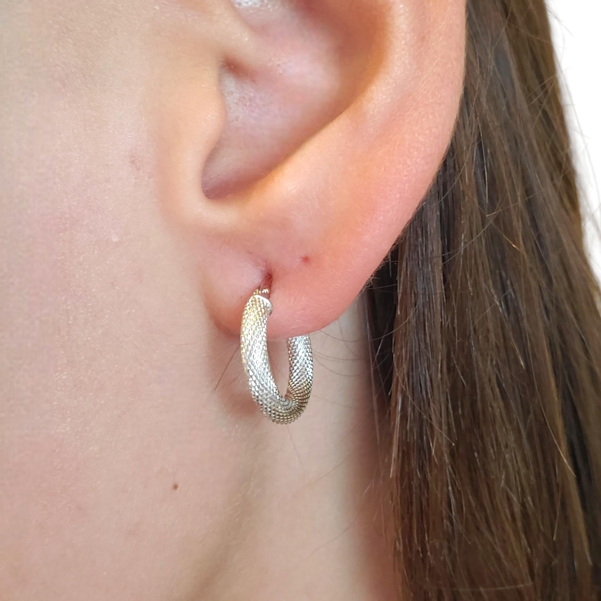 14K White Gold Textured Snake Skin Hoop Earrings #17942 6