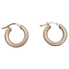 14K White Gold Textured Snake Skin Hoop Earrings #17942