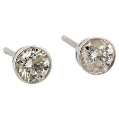 14K White Gold Thin Bezel Diamond Studs 0.40 ct