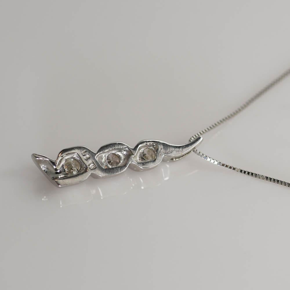 Women's or Men's 14K White Gold Three Diamond Pendant Necklace 0.45ct