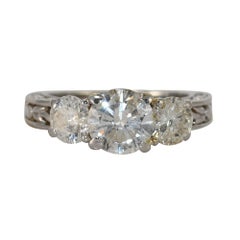 14K White Gold Three Diamond Ring 2.40ct
