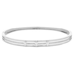 18k White Gold Three Row Diamond Bangle Bracelet with Marquise Diamond Stations