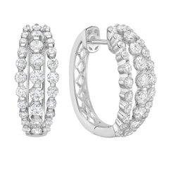 14K White Gold Three-Row Diamond Hoop Earrings