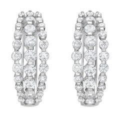 14K White Gold Three-Row Diamond Hoop Earrings