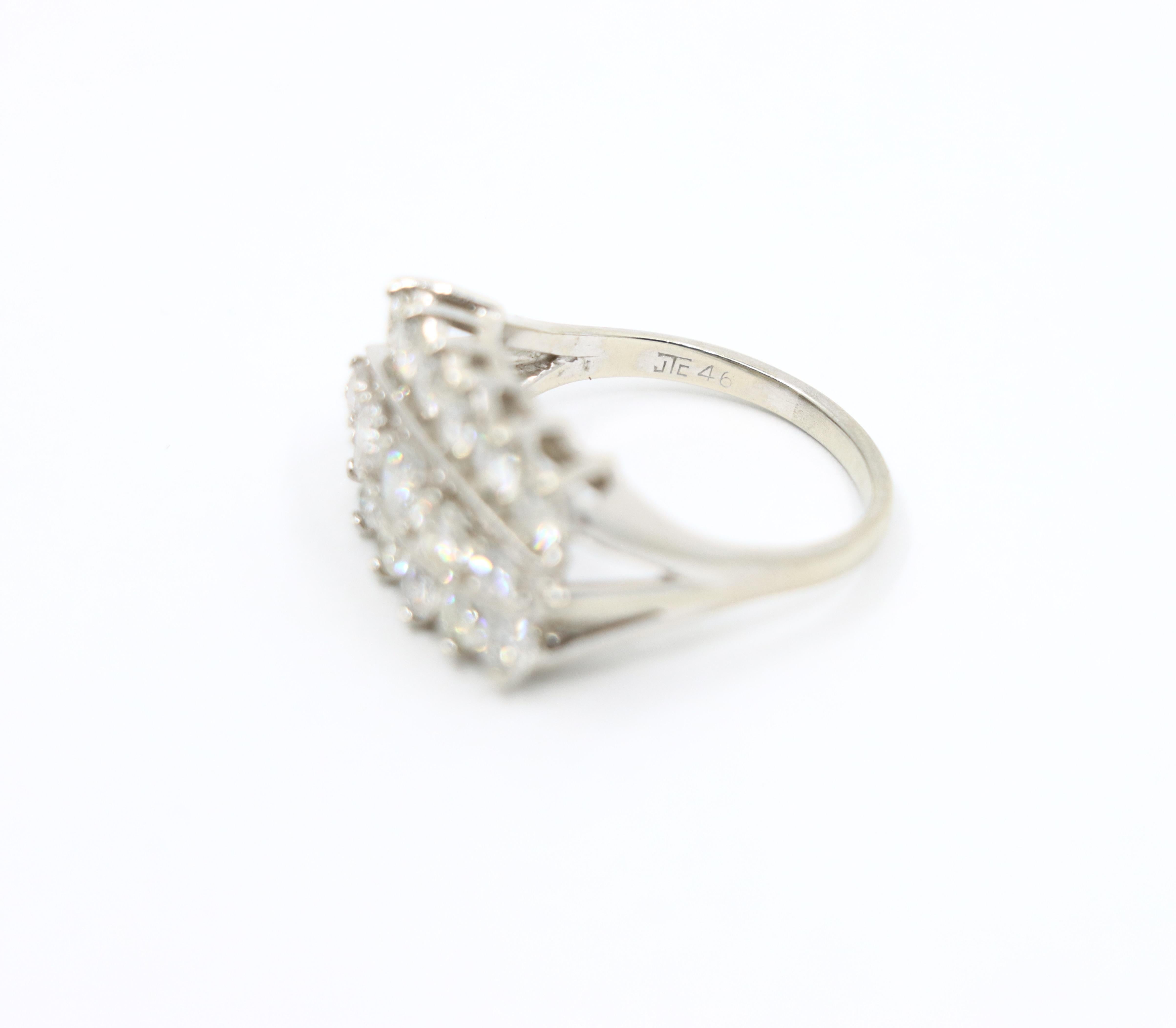 14K White Gold Three Row Diamond Princess Ring For Sale 5