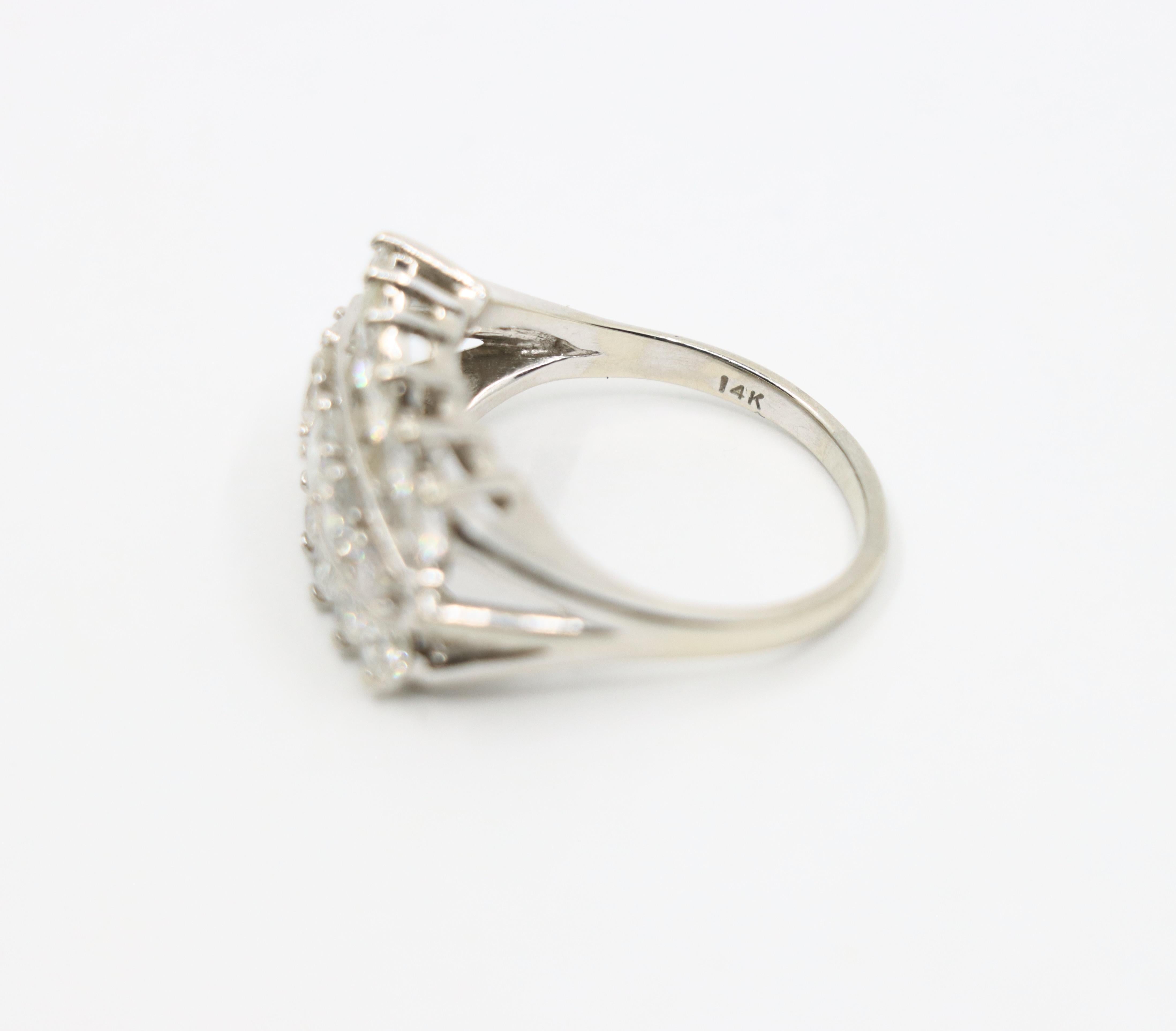 14K White Gold Three Row Diamond Princess Ring For Sale 6