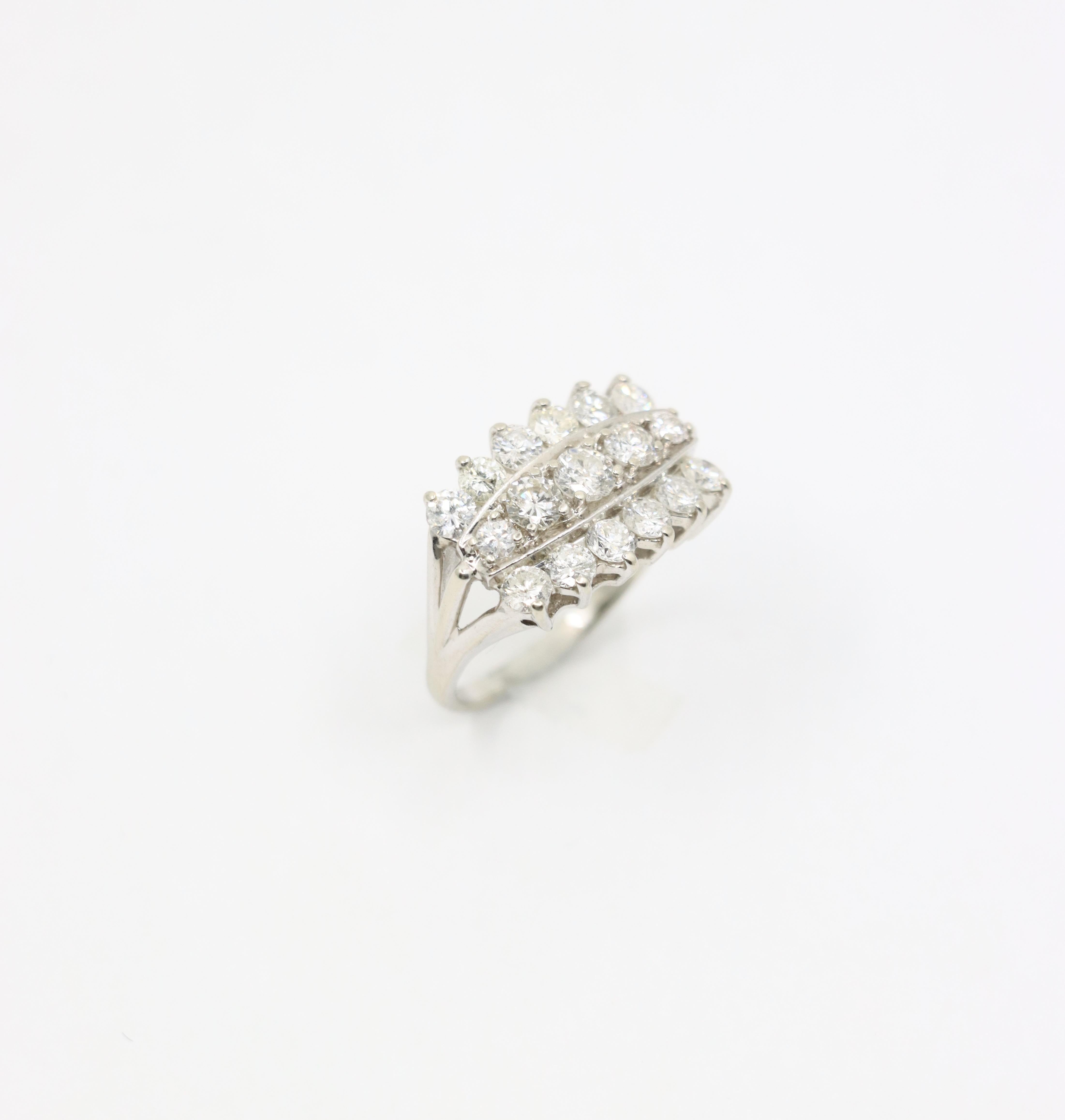 14K White Gold Three Row Diamond Princess Ring For Sale 7