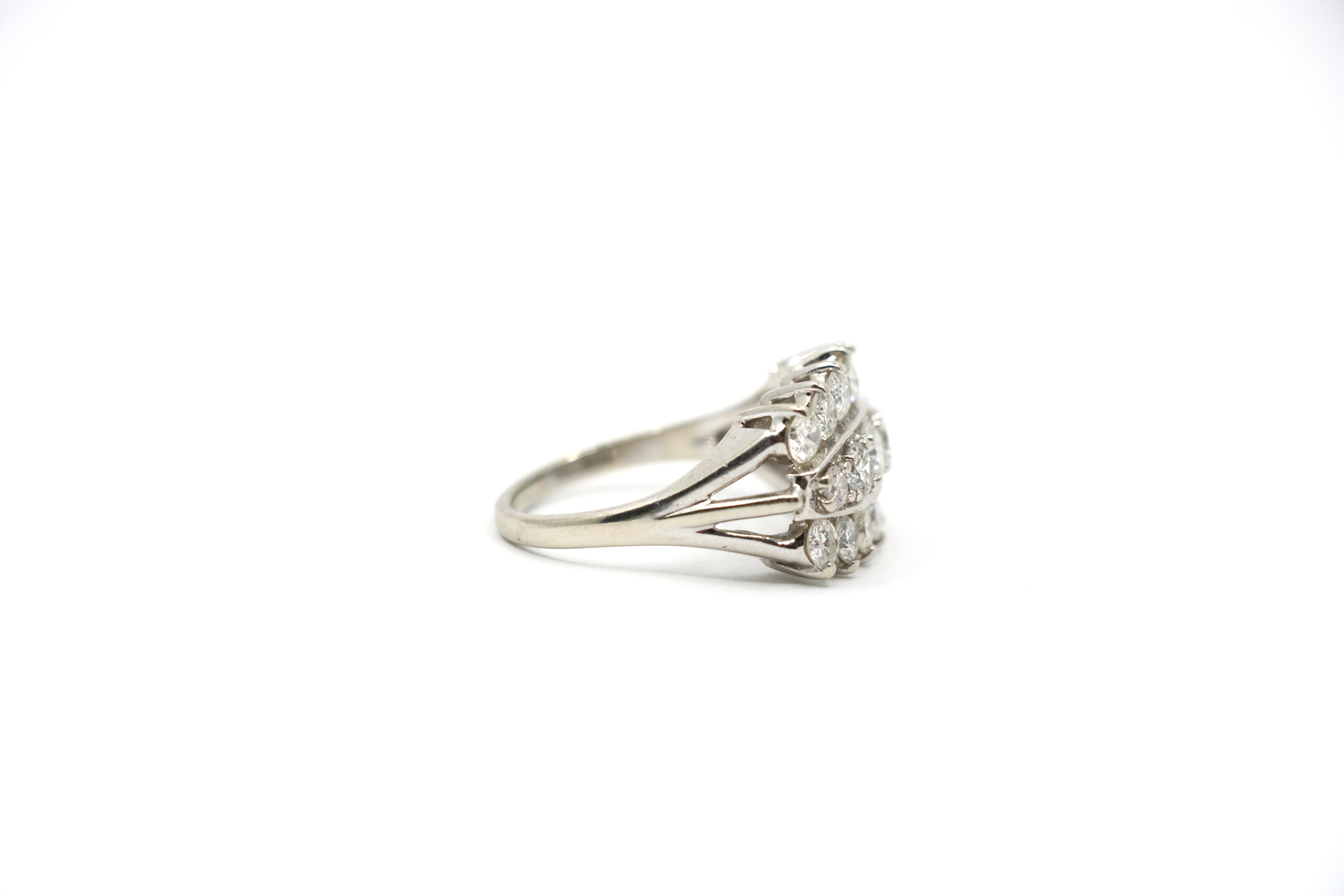 Princess Cut 14K White Gold Three Row Diamond Princess Ring For Sale