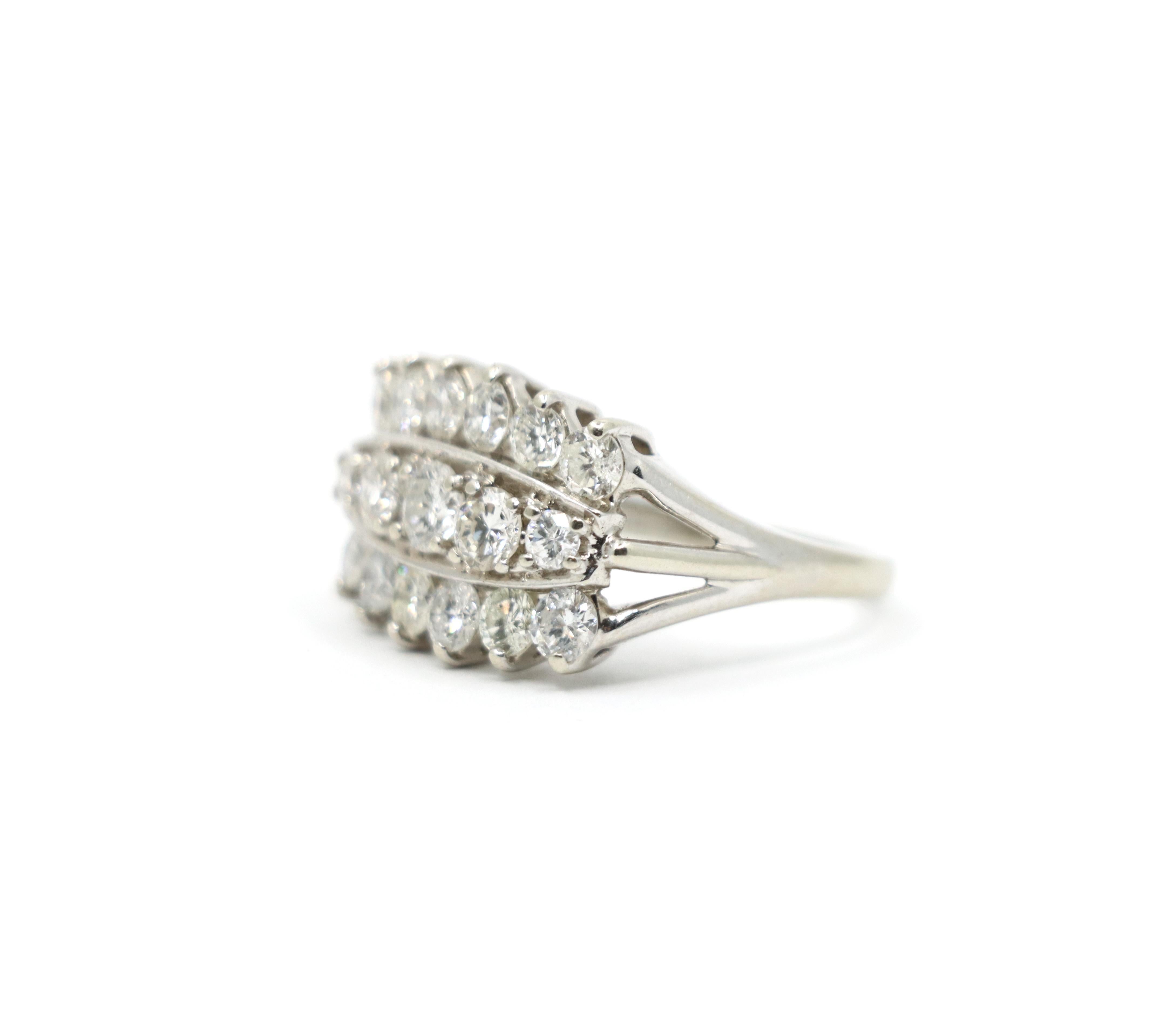 Women's 14K White Gold Three Row Diamond Princess Ring For Sale