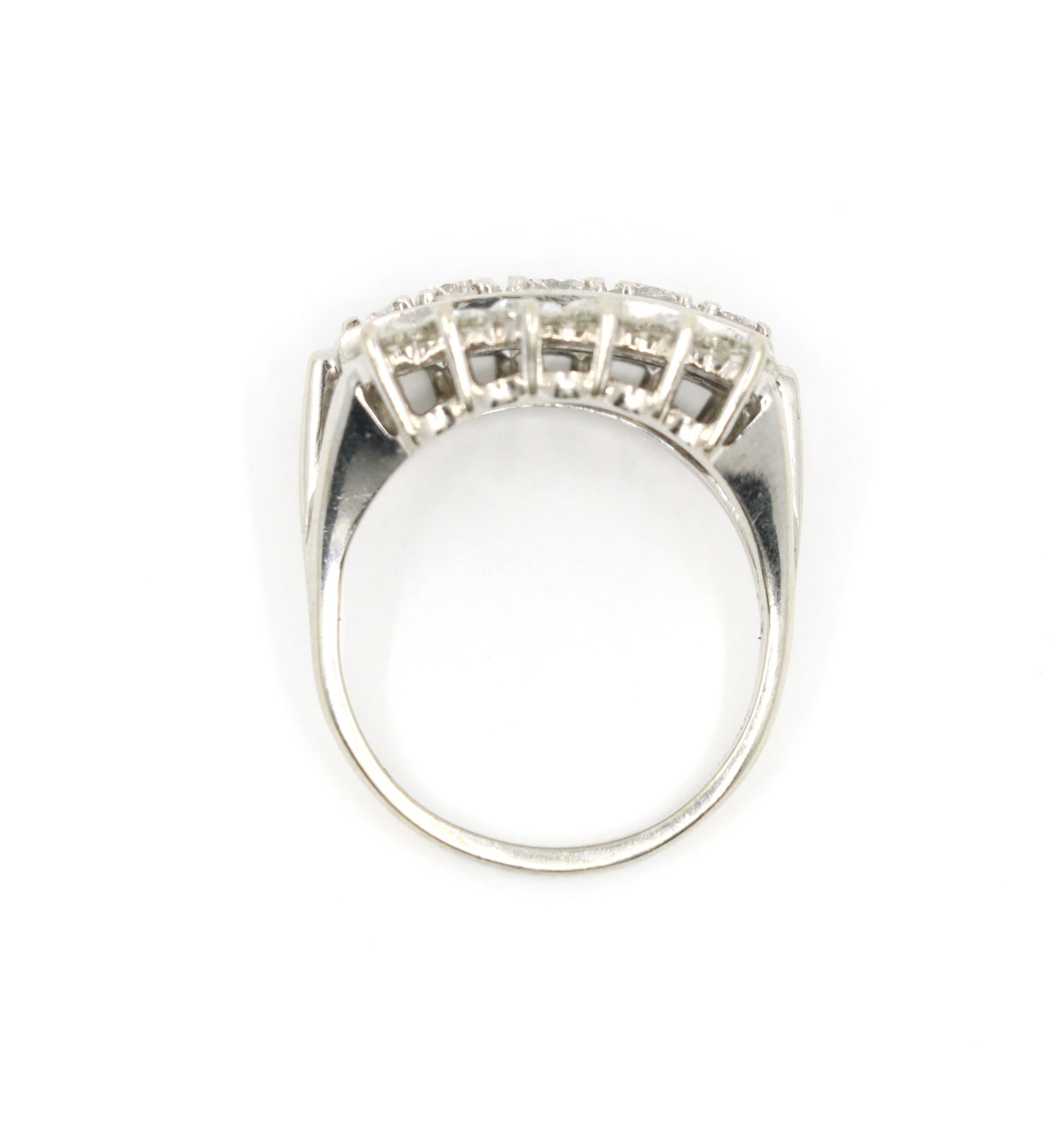 14K White Gold Three Row Diamond Princess Ring For Sale 1