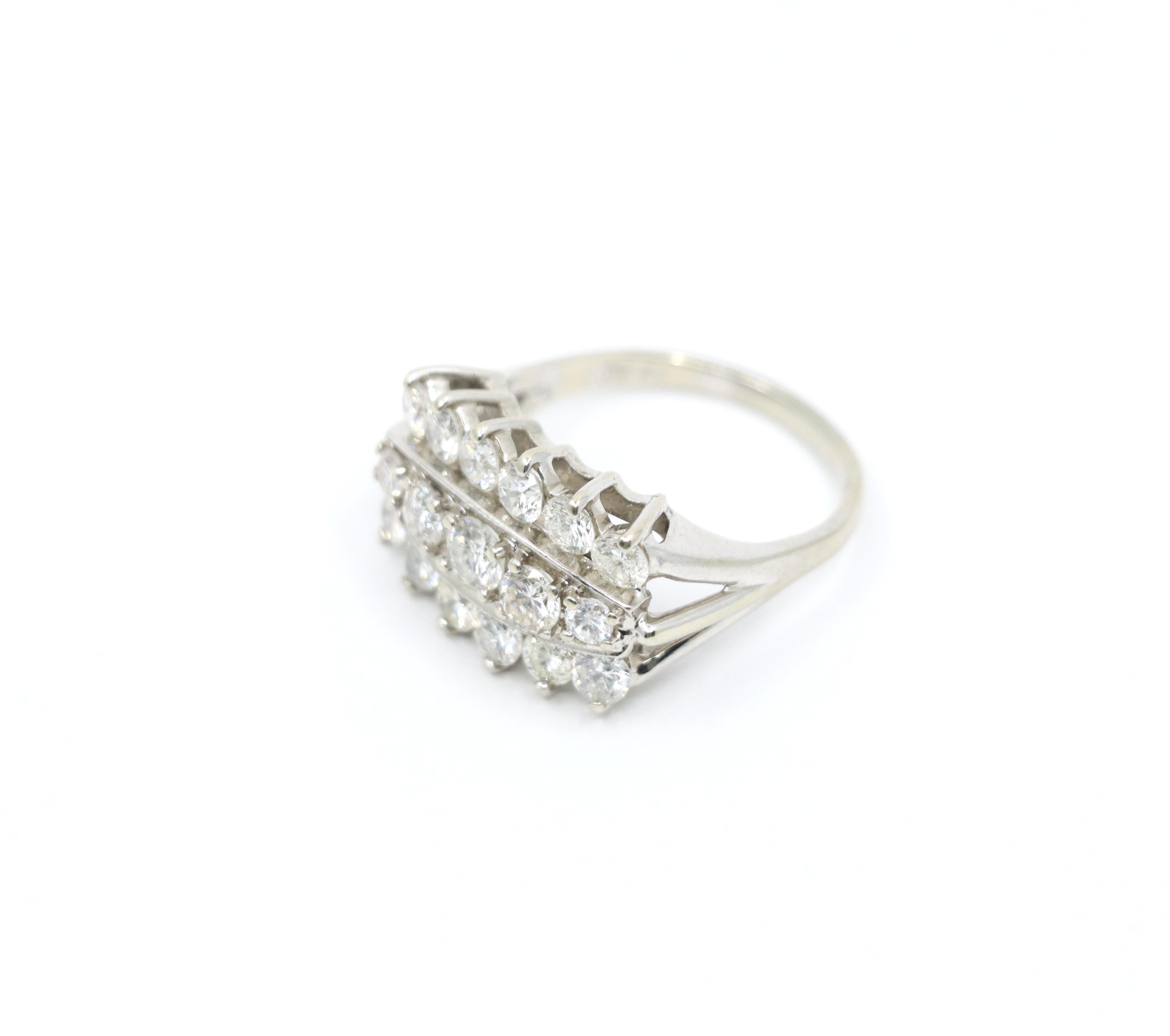 14K White Gold Three Row Diamond Princess Ring For Sale 3