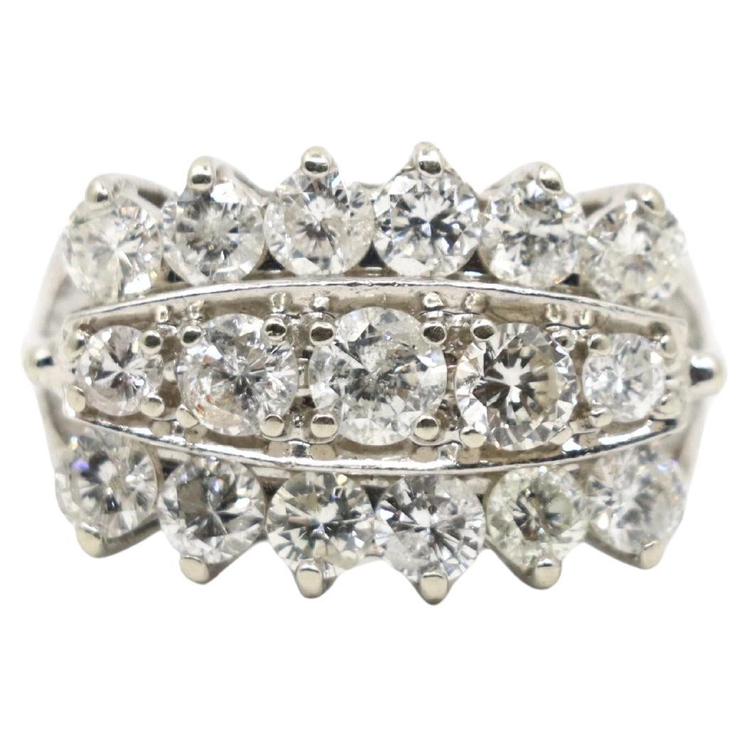 14K Weißgold Prinzessin-Ring mit dreireihigen Diamanten