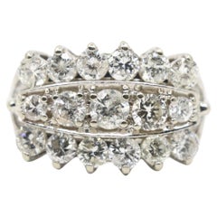14K Weißgold Prinzessin-Ring mit dreireihigen Diamanten