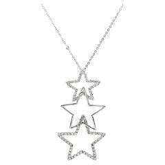 14K White Gold Three Graduating Stars Pendant Necklace with Diamonds 2.40 Carats