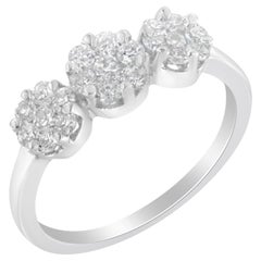 14K White Gold Three-Stone Cluster 0.7 Carat Diamond Ring