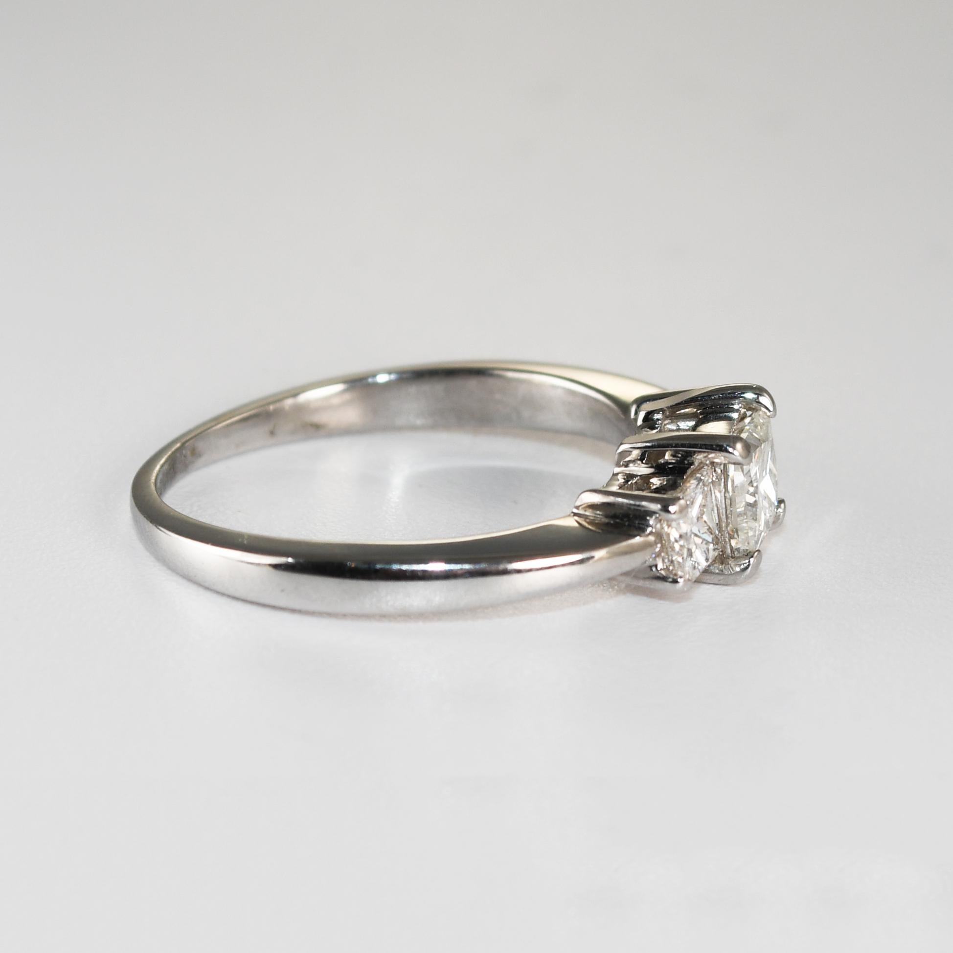 Princess Cut 14K White Gold Three-Stone Diamond Engagement Ring 1.15ct For Sale