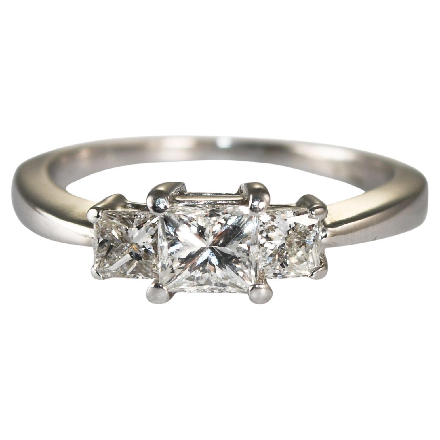 14K White Gold Three-Stone Diamond Engagement Ring 1.15ct