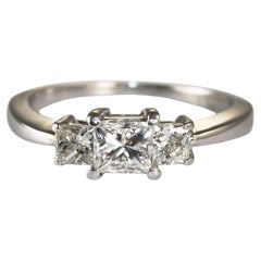 14K White Gold Three-Stone Diamond Engagement Ring 1.15ct