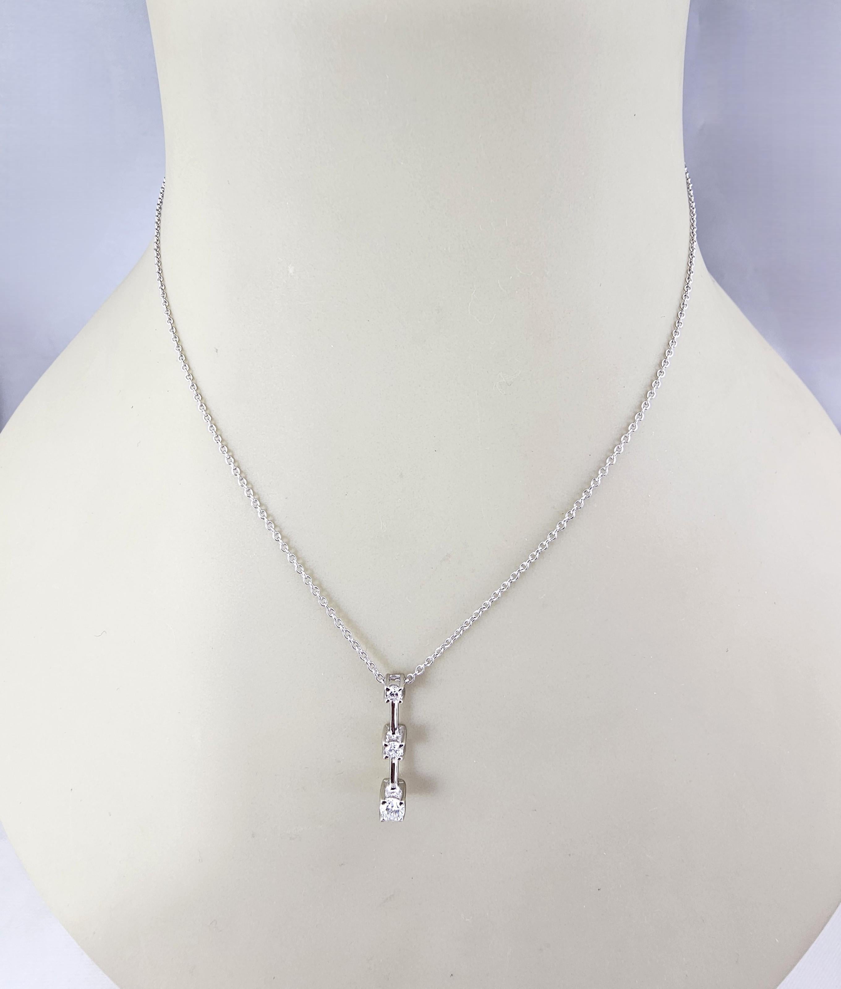 Donna Collana con tre pietre di diamante in oro bianco 14K #23891 in vendita