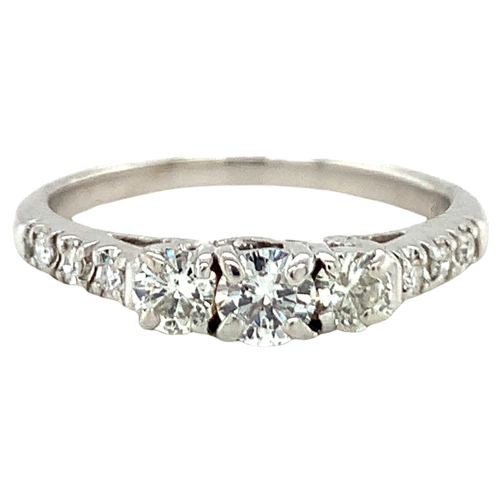14K White Gold Three-Stone Diamond Ring For Sale