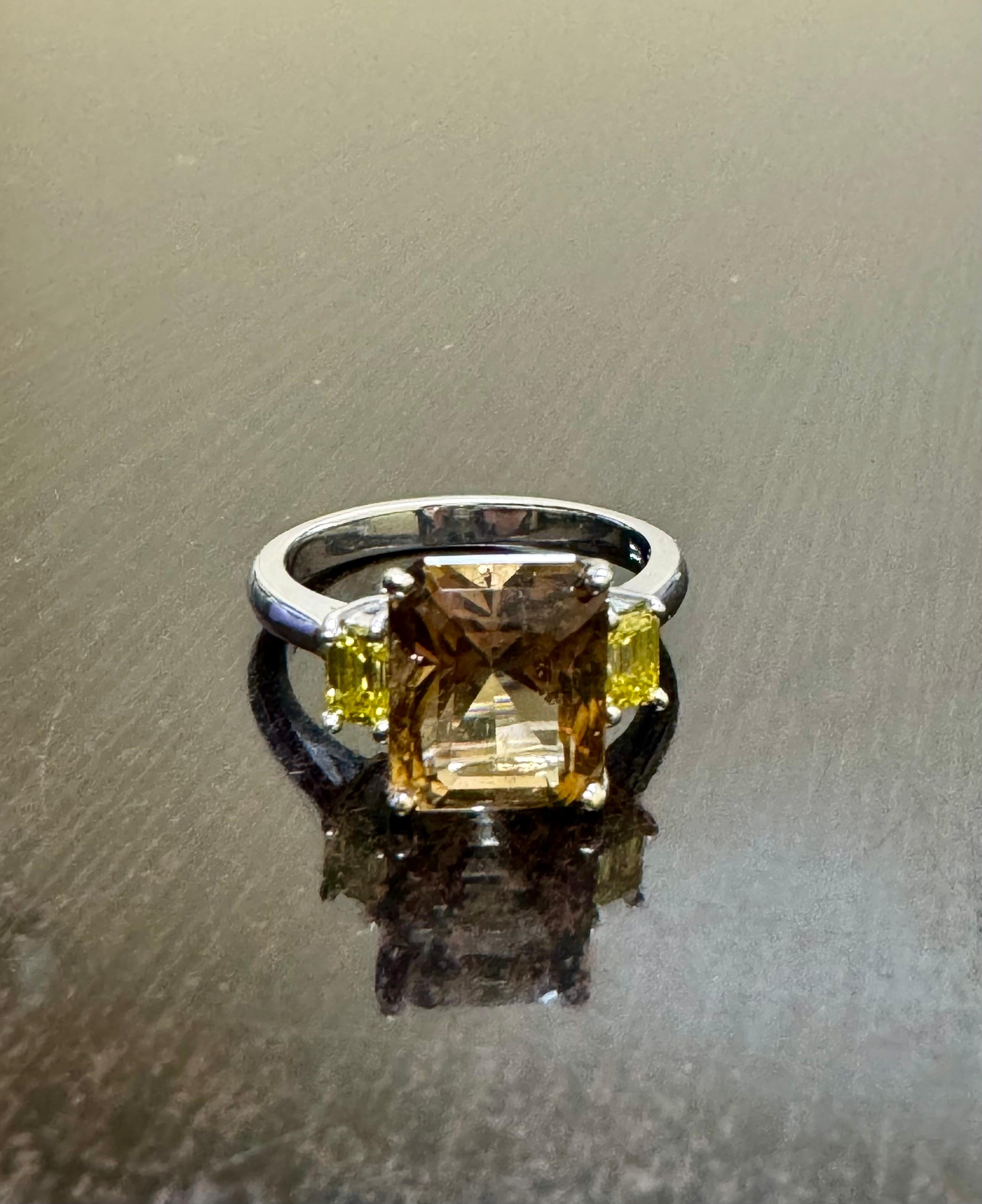 14K White Gold Three Stone Emerald Cut Diamond Radiant Cut Tourmaline Engagement For Sale 5