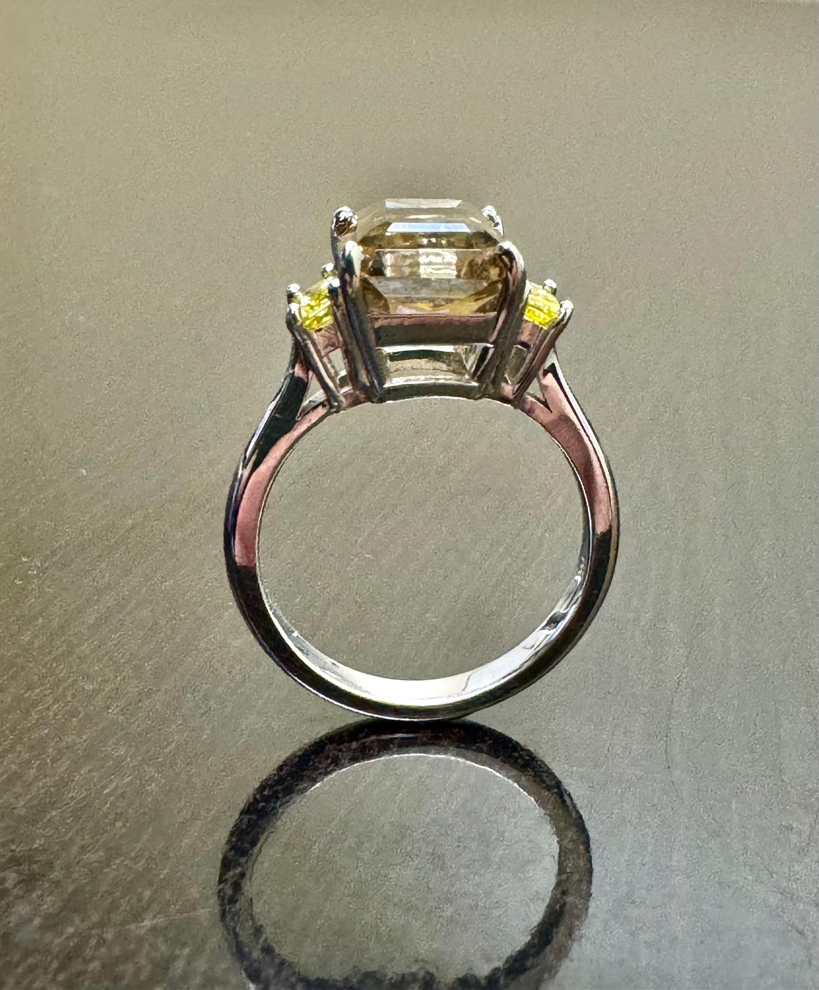 14K White Gold Three Stone Emerald Cut Diamond Radiant Cut Tourmaline Engagement For Sale 6
