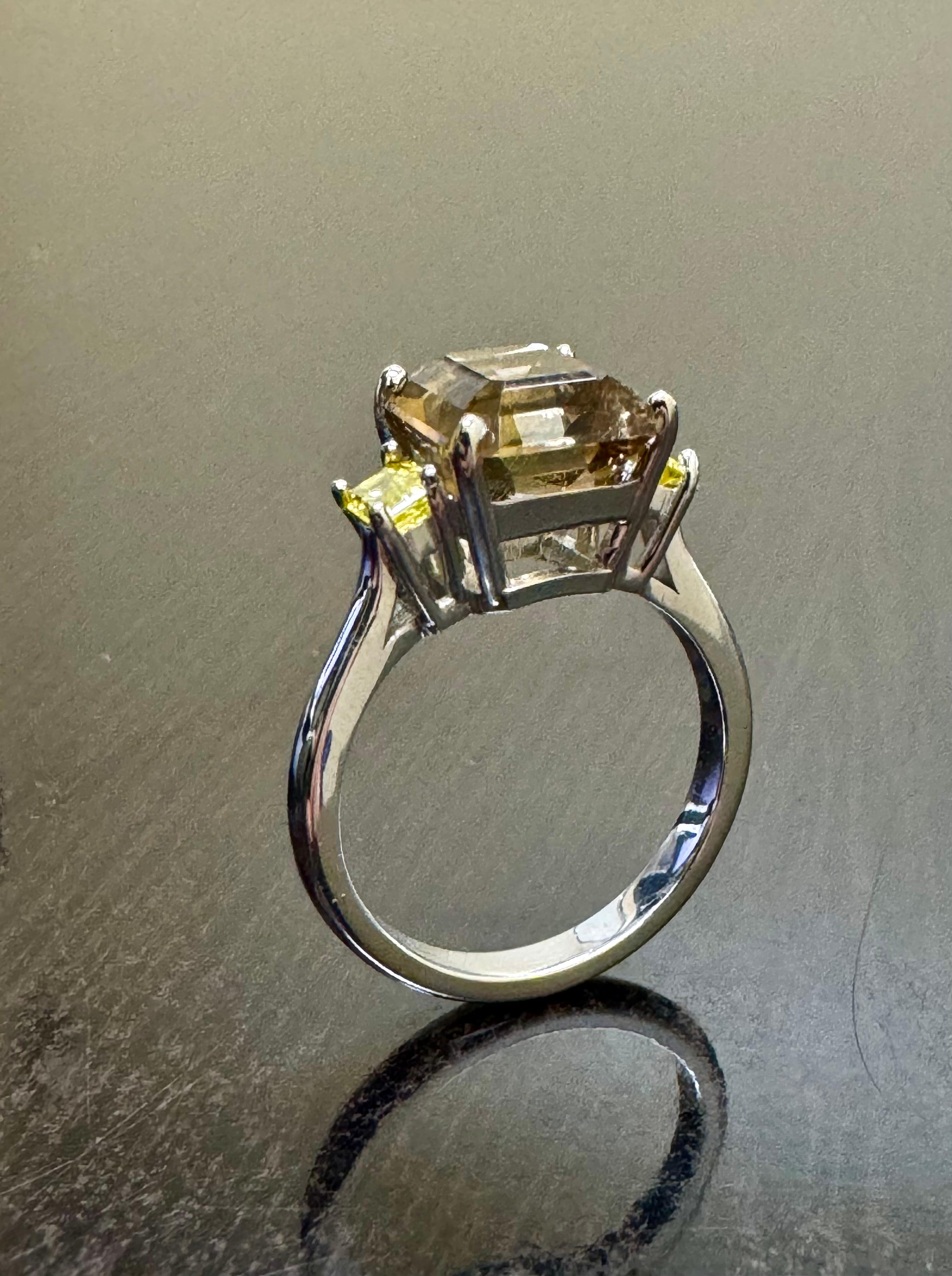 14K White Gold Three Stone Emerald Cut Diamond Radiant Cut Tourmaline Engagement For Sale 7