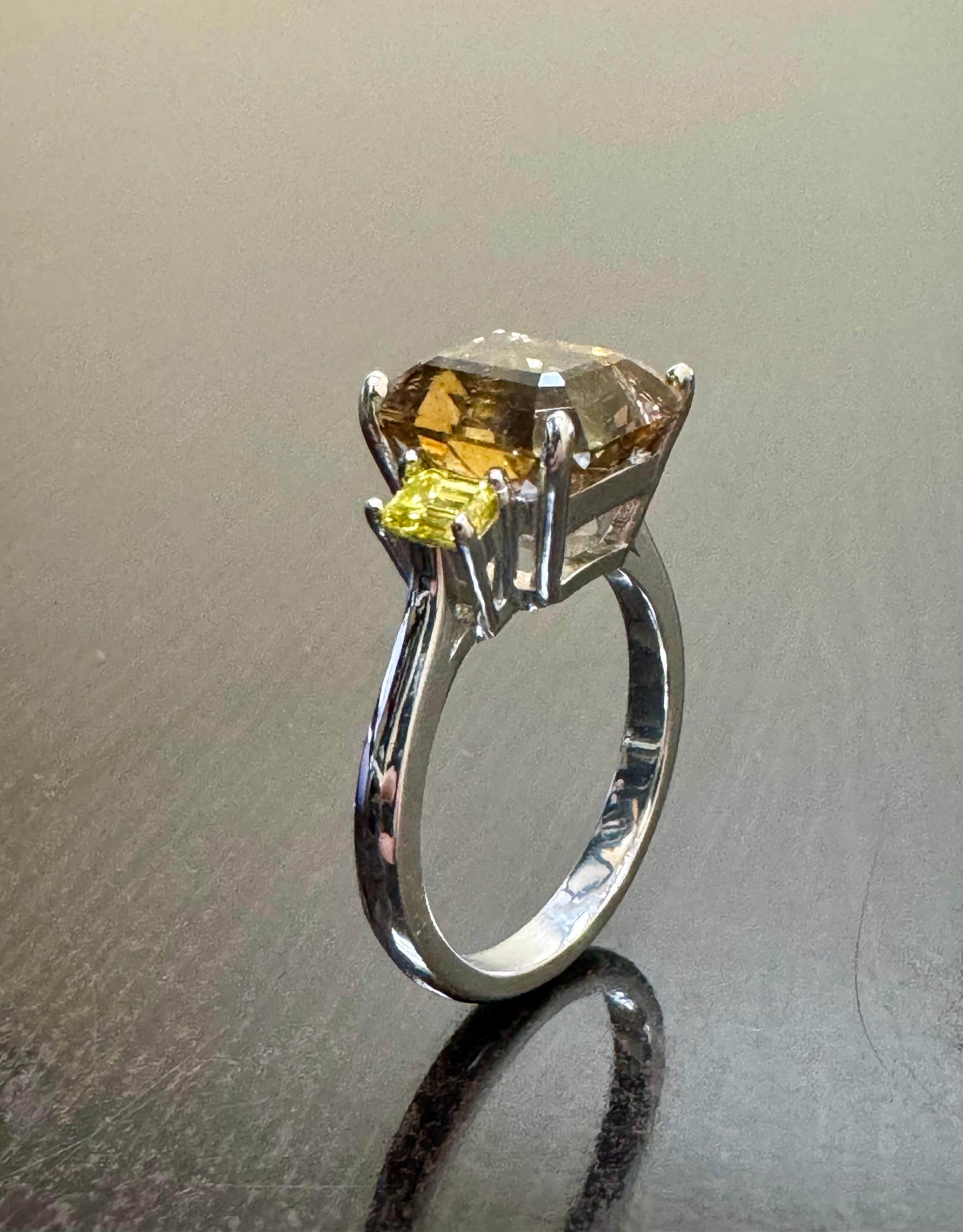 14K White Gold Three Stone Emerald Cut Diamond Radiant Cut Tourmaline Engagement For Sale 8