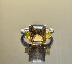 14K White Gold Three Stone Emerald Cut Diamond Radiant Cut Tourmaline Engagement