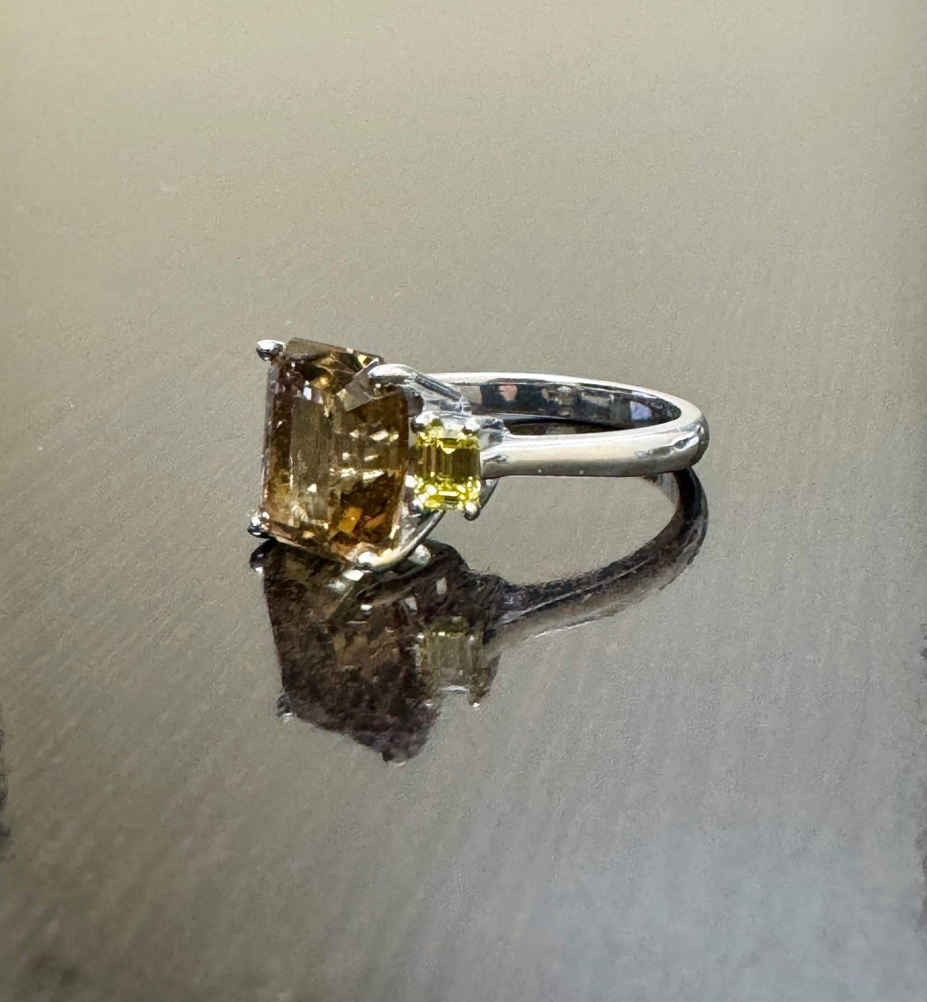 14K White Gold Three Stone Emerald Cut Diamond Radiant Cut Tourmaline Engagement For Sale 3