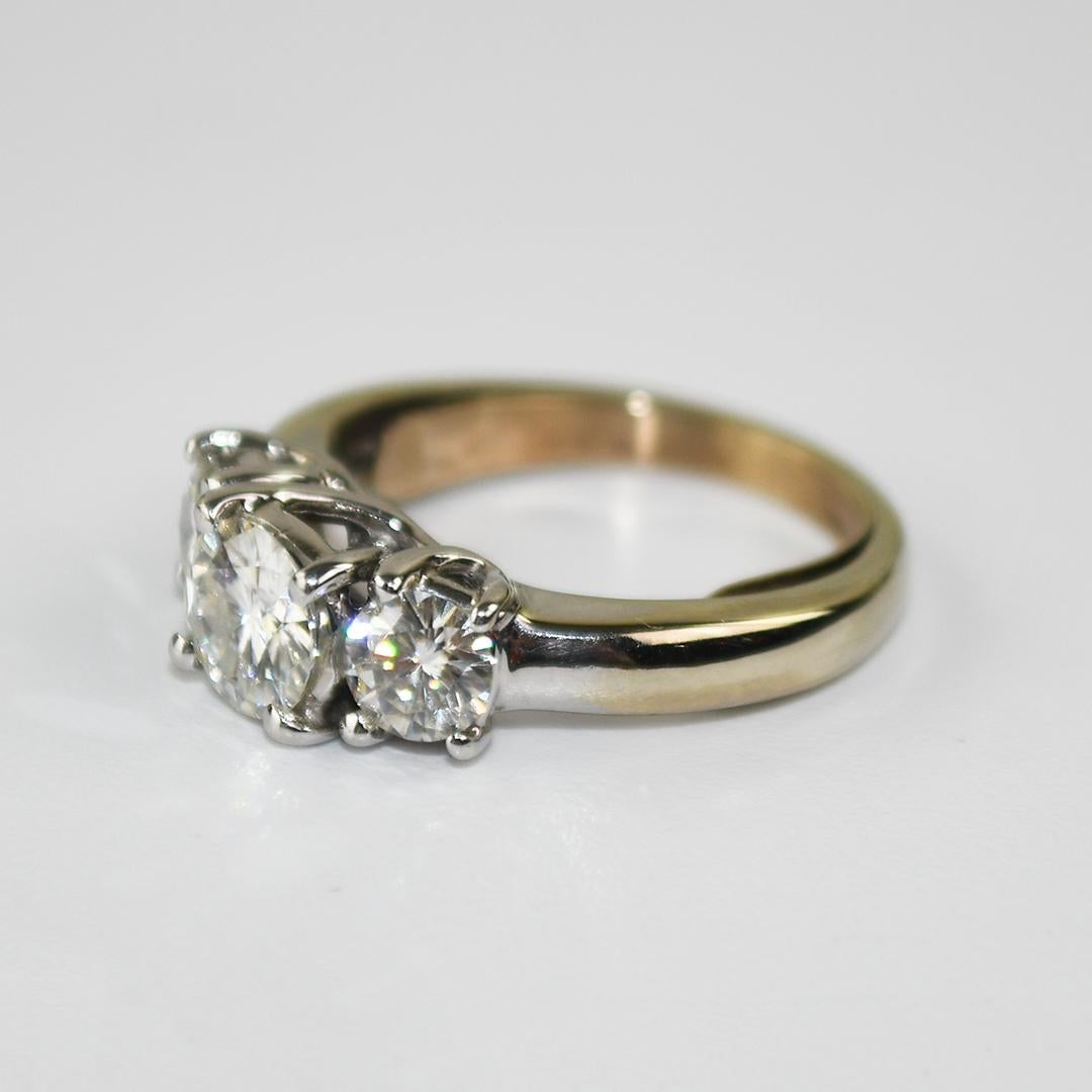 14K White Gold Three Stone Moissanite Ring 1.46ct For Sale 2