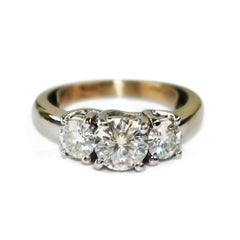 14K White Gold Three Stone Moissanite Ring 1.46ct