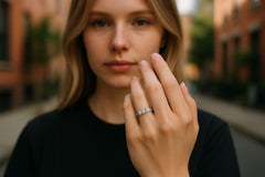 14K White Gold Three-Stone Natural Diamond Ring  Weighing 0.95 Carat
