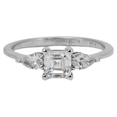 14k White Gold Three Stone Ring with 0.75ct Natural Diamonds AIG Cert