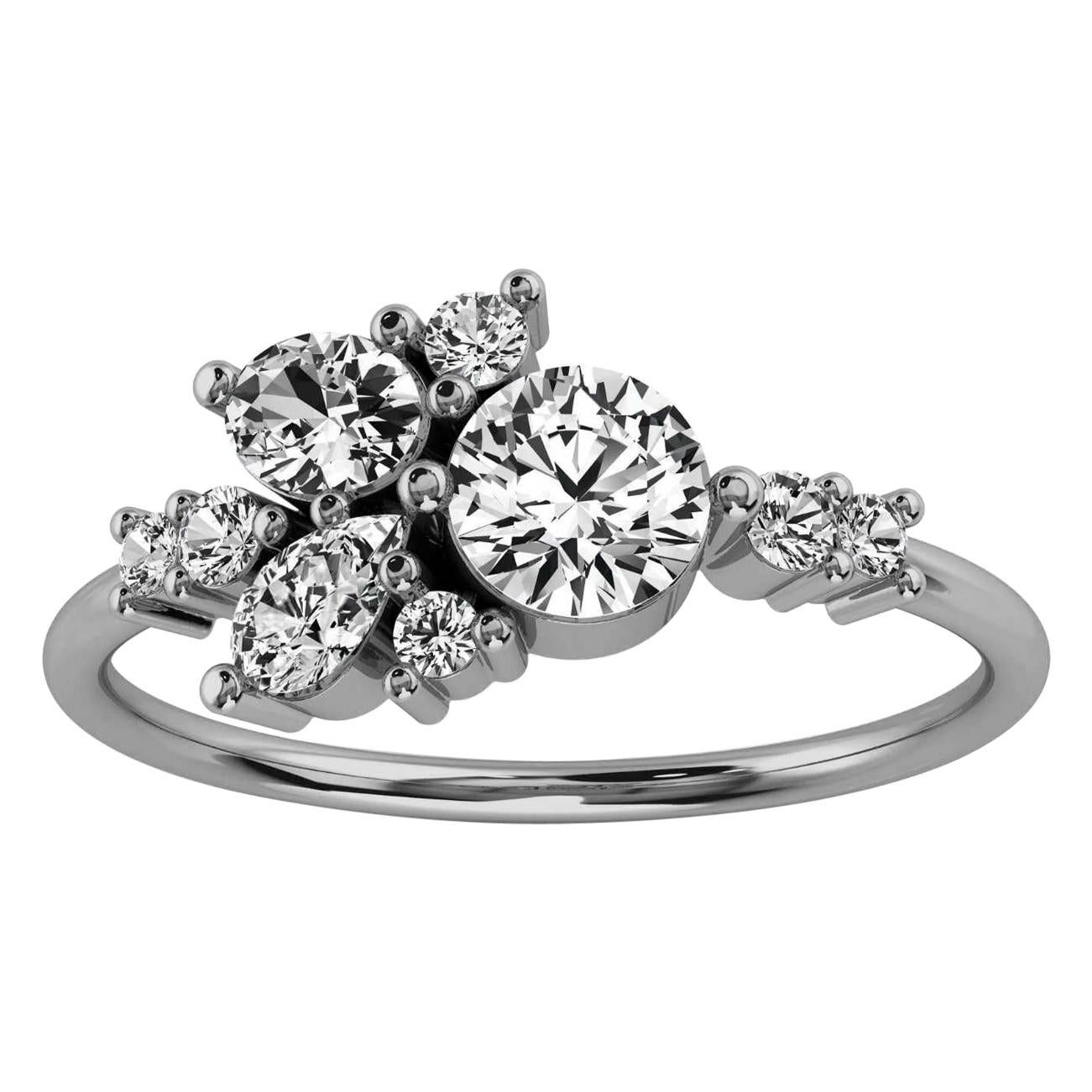 14K White Gold Tima Delicate Scattered Organic Design Diamond Ring '3/4 Ct. tw' For Sale