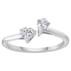 14K White Gold Toi Et Moi Heart and Pear Diamond Ring