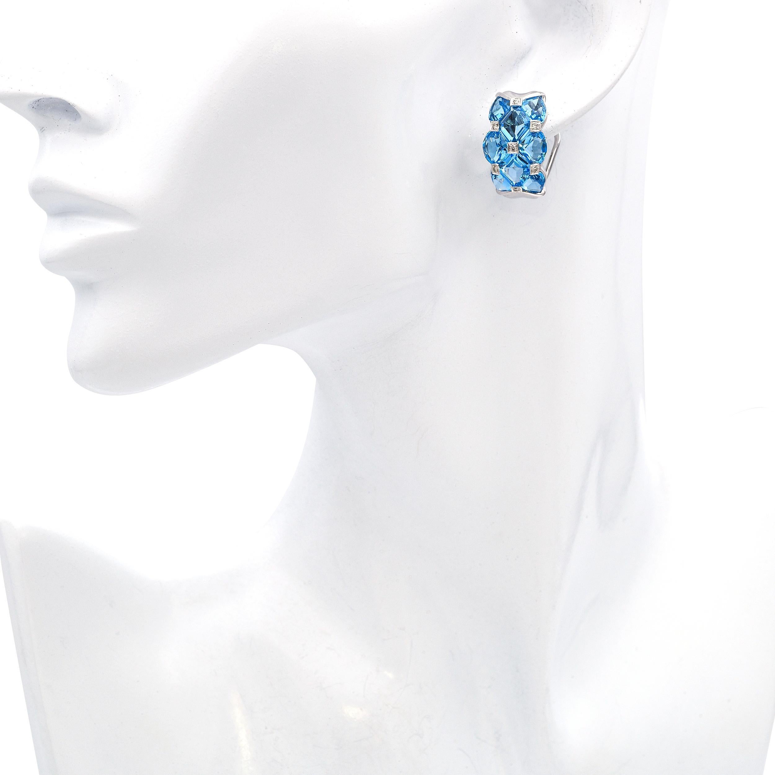 Mixed Cut 14k White Gold Topaz and Diamond Earrings For Sale