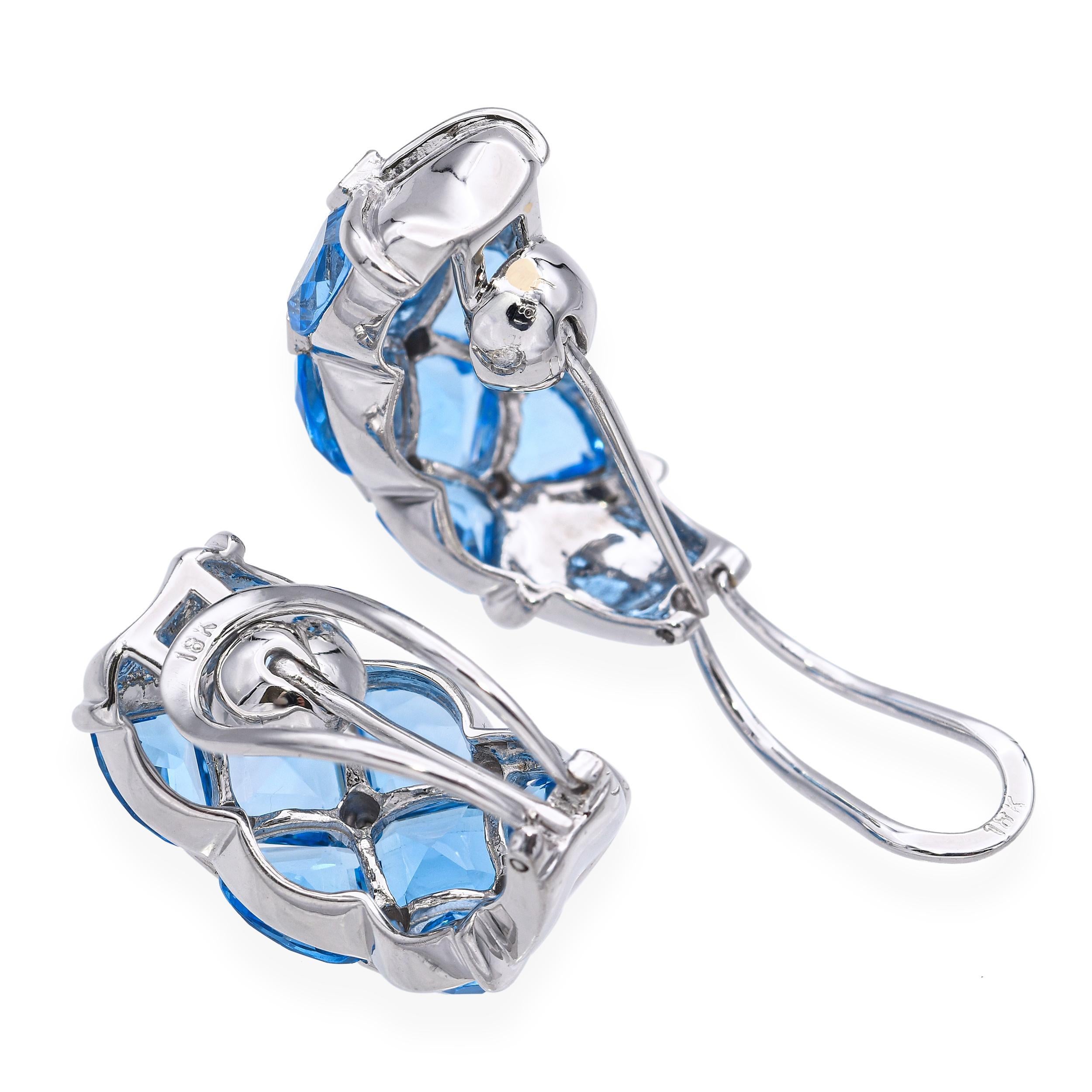 14k White Gold Topaz and Diamond Earrings In Good Condition For Sale In New York, NY