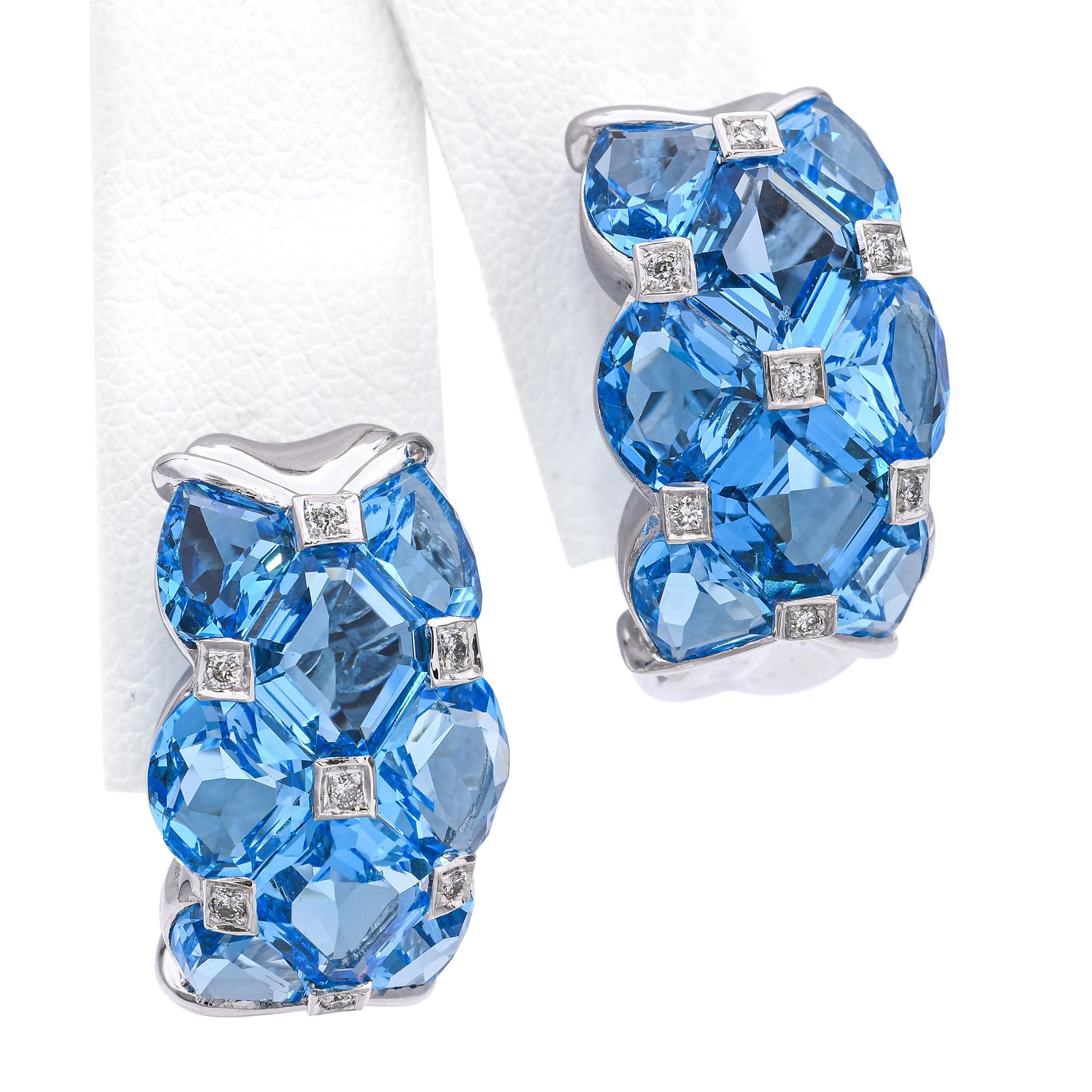 Women's 14k White Gold Topaz and Diamond Earrings For Sale