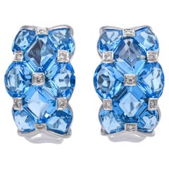 14k White Gold Topaz and Diamond Earrings
