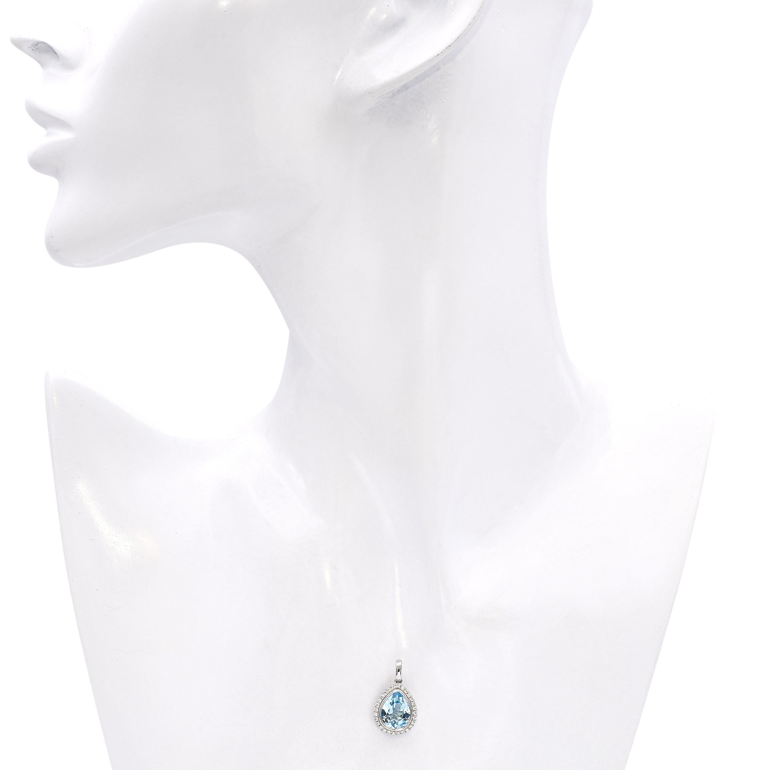14k Weißgold Topas und Diamant Halo Drop Anhänger (Moderne) im Angebot
